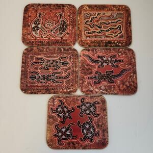 Chelsy Set Of 6 Cork Back Souvenir Tribal Animal Print Coasters Souvenir Box